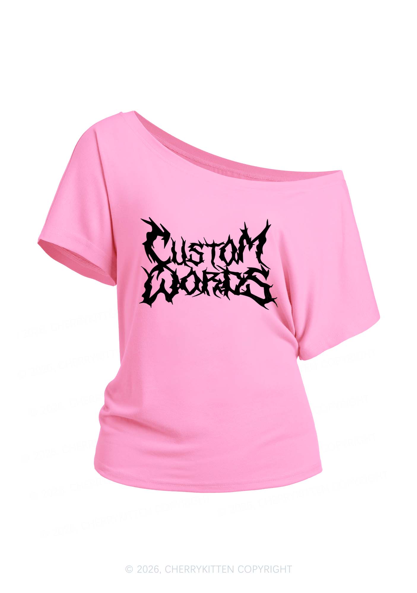 Custom Text Punk Font Y2K Off Shoulder Tee Cherrykitten