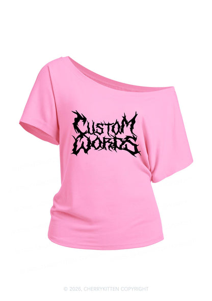 Custom Text Punk Font Y2K Off Shoulder Tee Cherrykitten