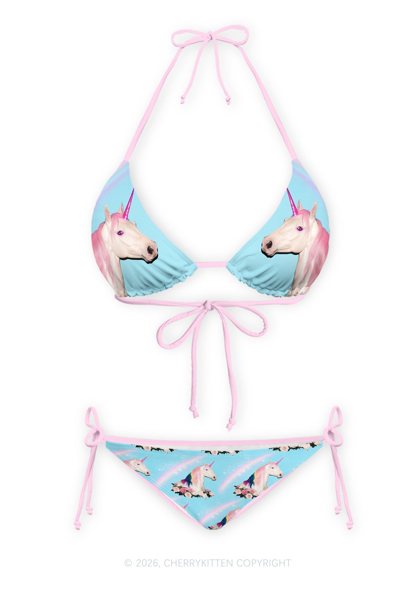 Blue Unicorn Y2K Print Bikini Set Cherrykitten
