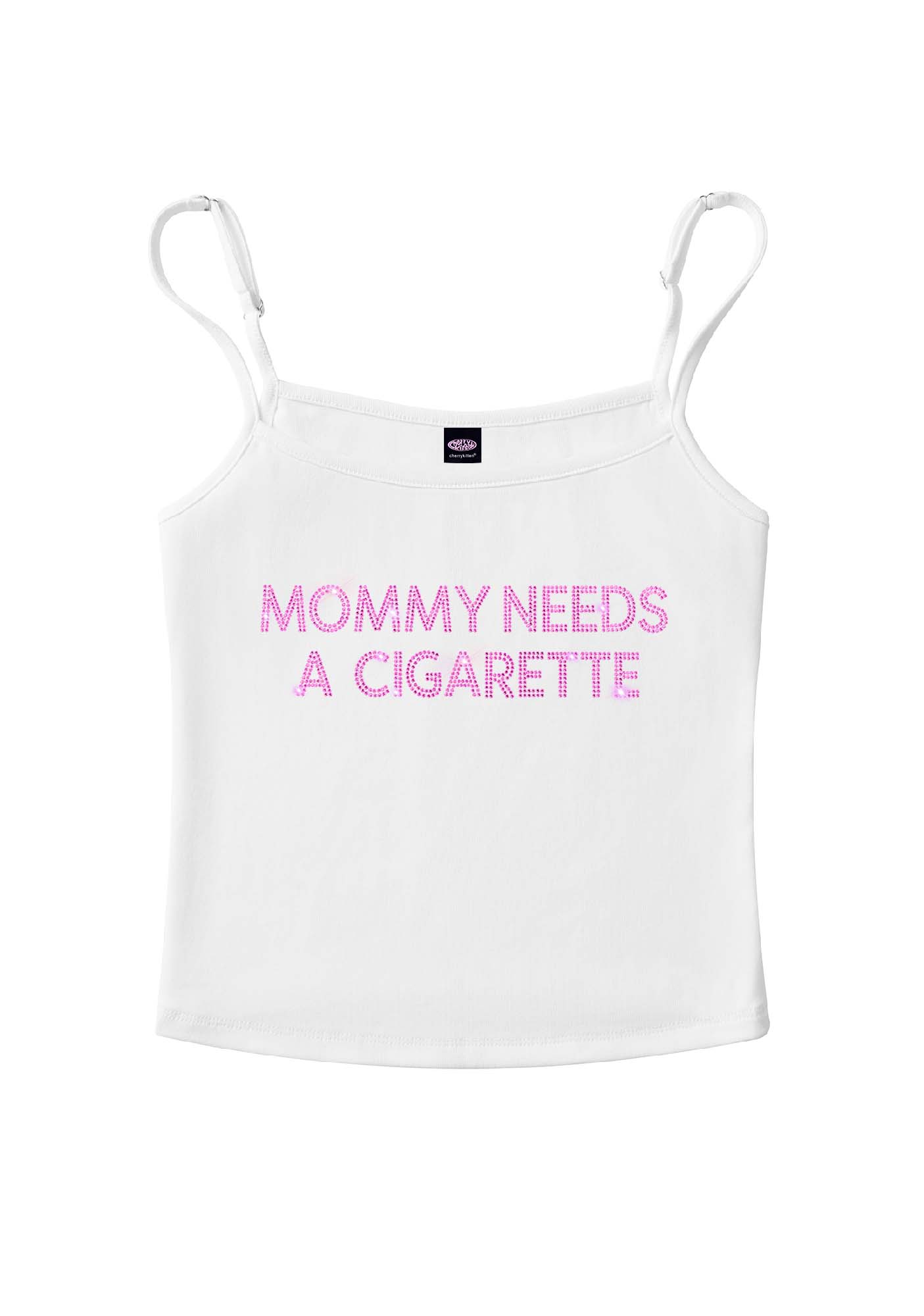 Rhinestone Mommy Needs Cigarette Y2K Spaghetti Strap Cami Cherrykitten