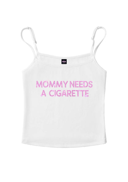 Rhinestone Mommy Needs Cigarette Y2K Spaghetti Strap Cami Cherrykitten