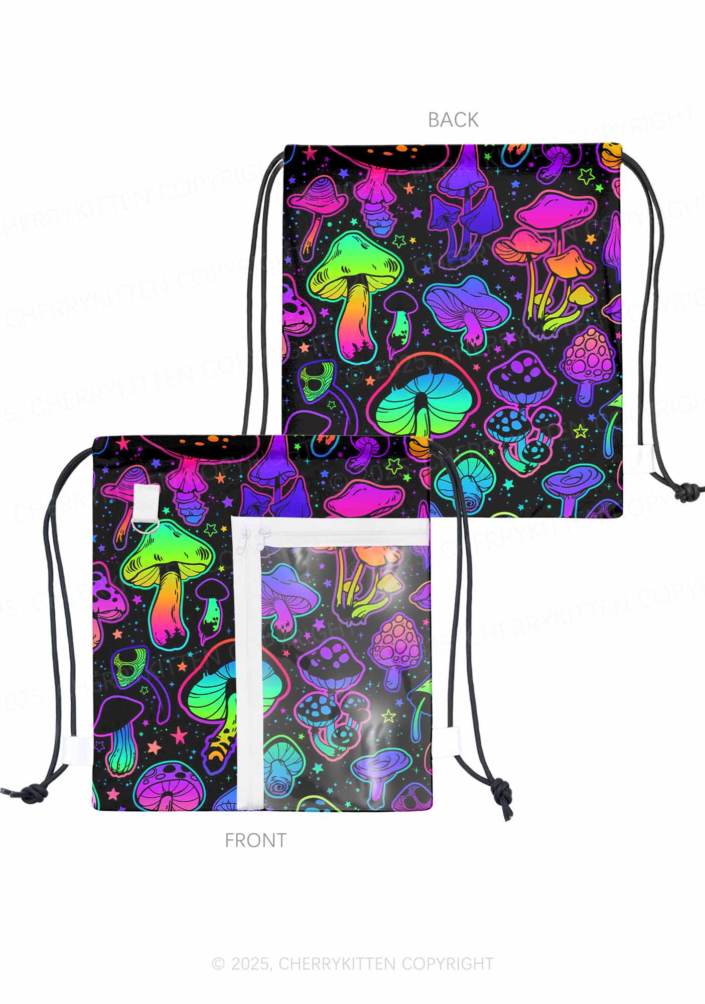 Neon Mushrooms Y2K Drawstring Itabag Backpack Cherrykitten