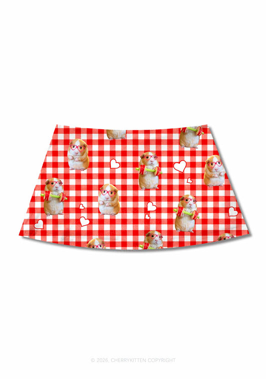 Gym Guinea Pig Red Plaid Y2K Print Mini Skirt Cherrykitten