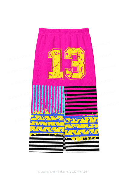 Stripes On Hot Pink Y2K Sport Jersey Drawstring Midi Skirt Cherrykitten