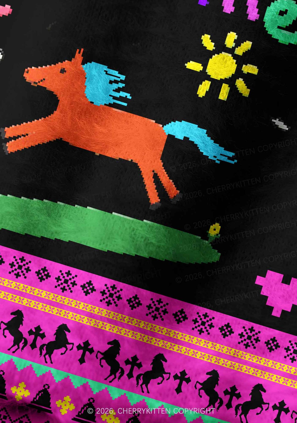 Orange Pony Y2K Print Knit Beanie Cherrykitten