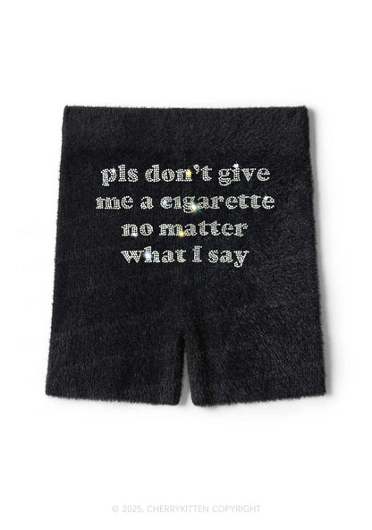 Rhinestone Dont Give Me Cigarette Y2K Fluffy Shorts Cherrykitten
