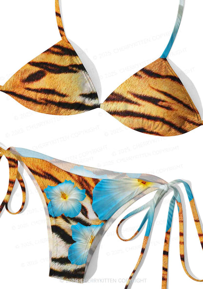 Tiger With Flowers Y2K Print Bikini Set Cherrykitten