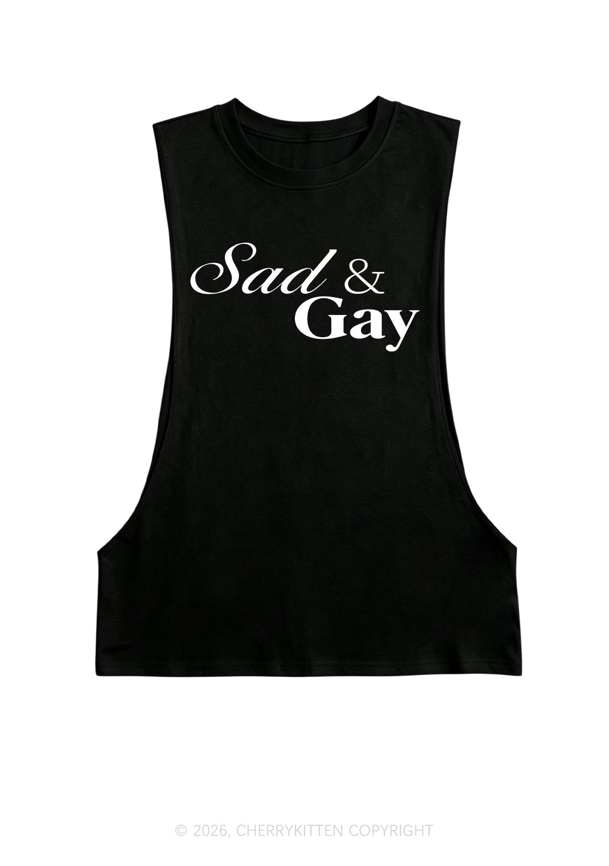 Sad Gay Pride Y2K Men Muscle Side Cutoff Tank Top Cherrykitten