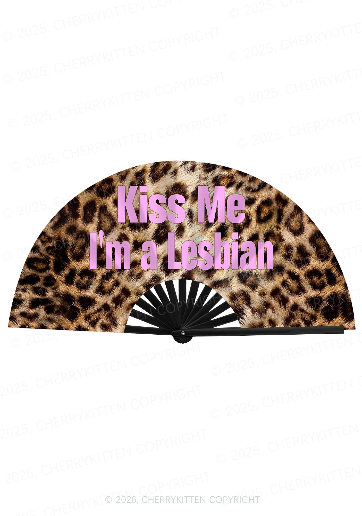 Kiss Me Im Lesbian Leopard Pride Y2K Rave Hand Fan Cherrykitten