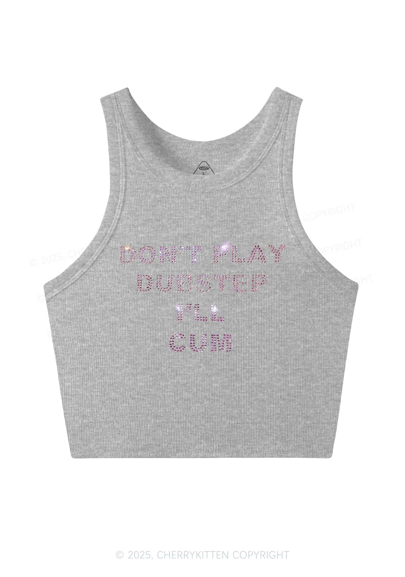 Rhinestone Dont Play Dubstep Y2K Crop Tank Top Cherrykitten