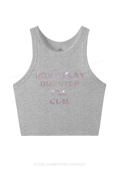 Rhinestone Dont Play Dubstep Y2K Crop Tank Top Cherrykitten