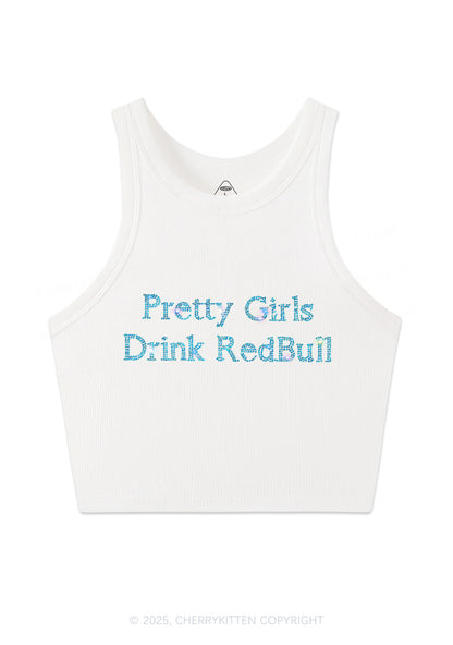 Rhinestone Pretty Girls Drink Redbull Y2K Crop Tank Top Cherrykitten