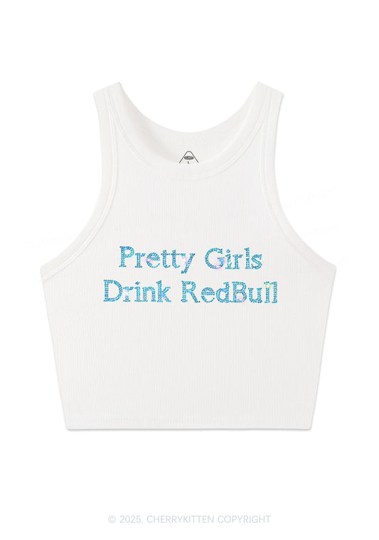 Rhinestone Pretty Girls Drink Redbull Y2K Crop Tank Top Cherrykitten