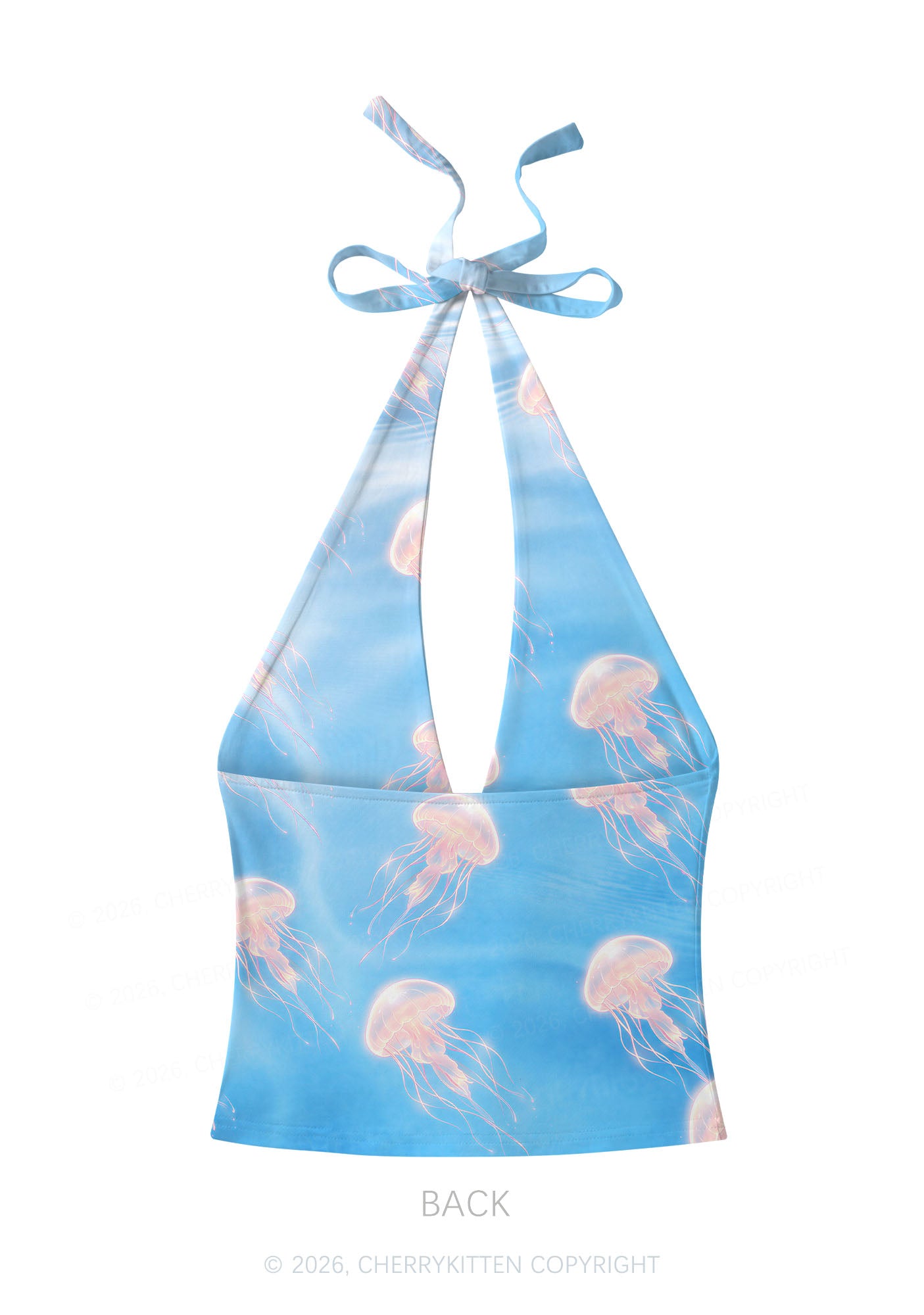 Pink Jellyfish Underwater Y2K Print Halter Deep V Neck Cami Cherrykitten