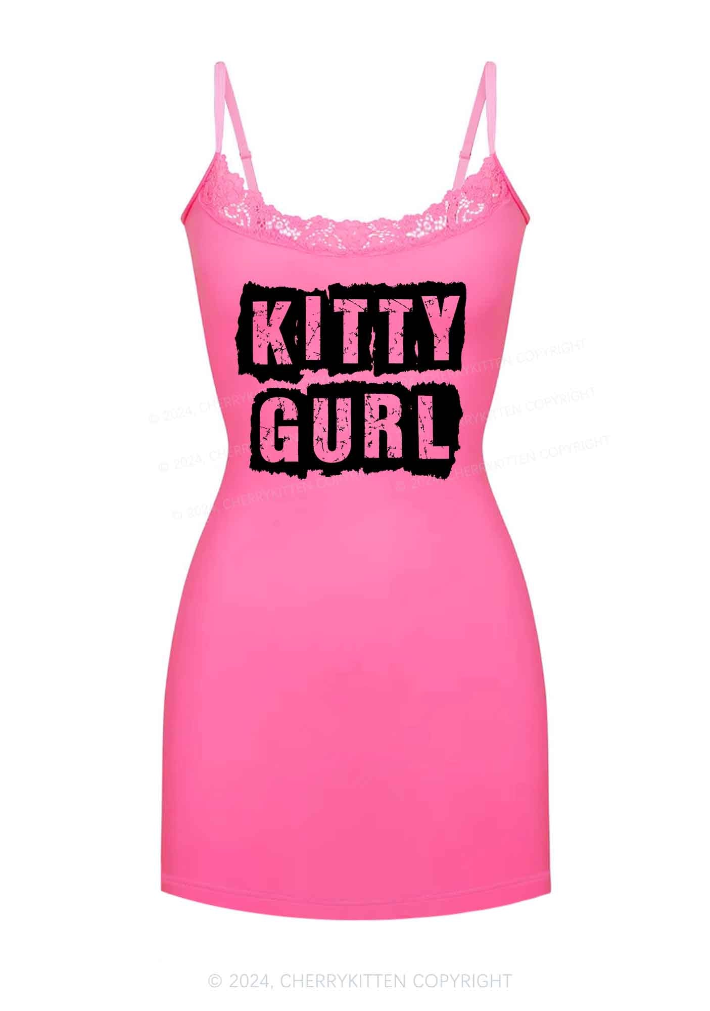 Custom Personalized Text Y2K Lace Slip Dress Cherrykitten