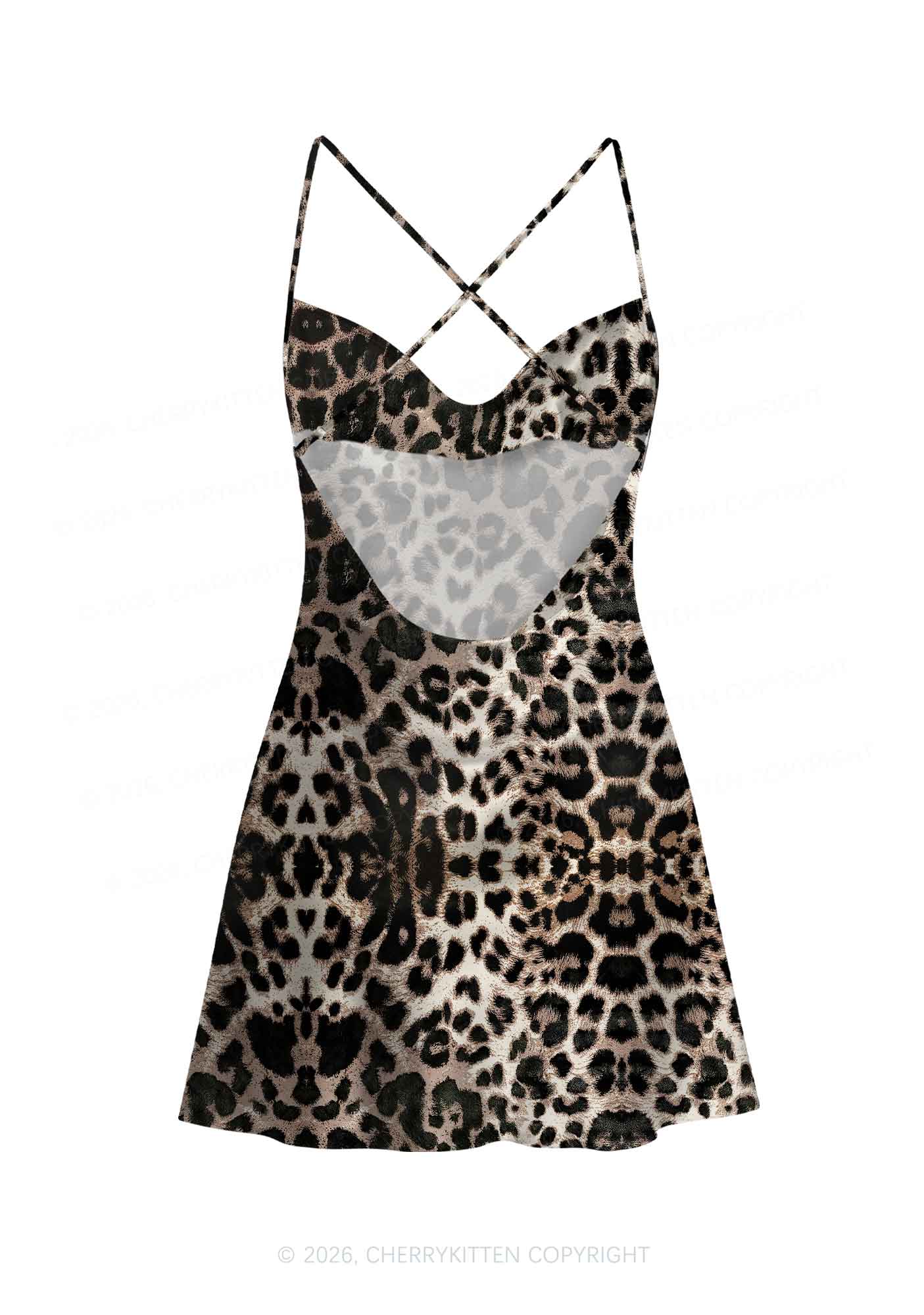 Brown Leopard Y2K Print Satin Cowl Neck Slip Dress Cherrykitten