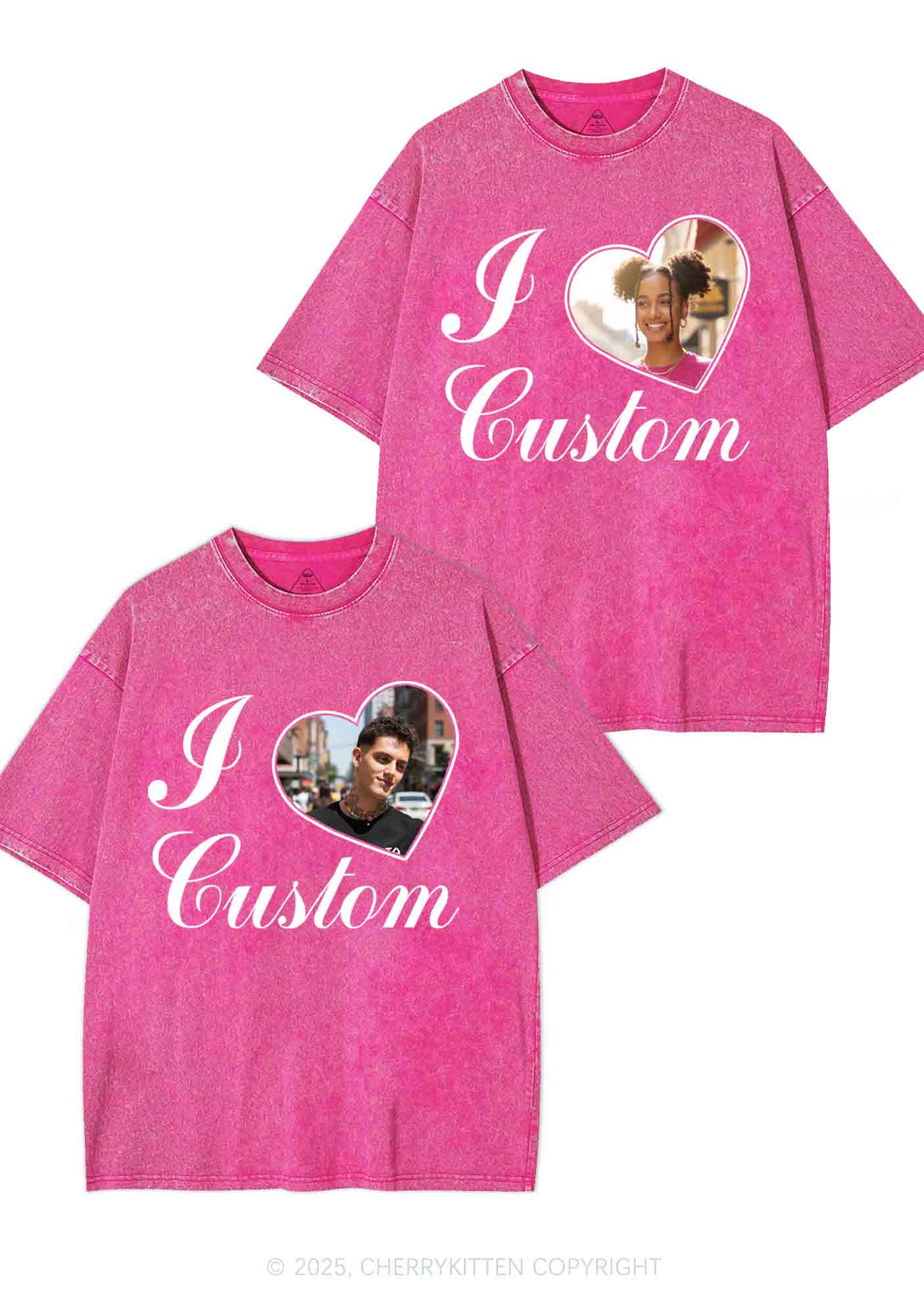 I Love Custom Heart Photo Y2K Valentine's Day Washed Tee Cherrykitten