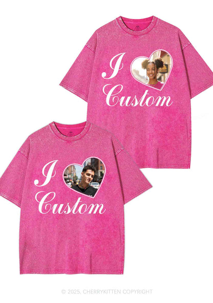 I Love Custom Heart Photo Y2K Valentine's Day Washed Tee Cherrykitten