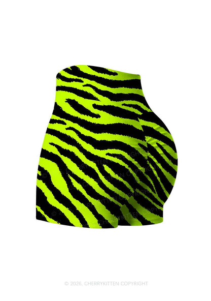 Green Zebra Y2K Print Yoga Shorts Cherrykitten