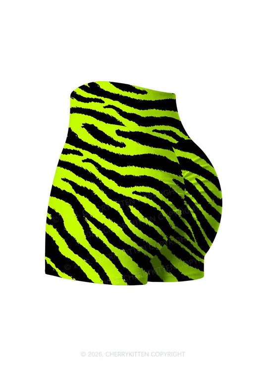 Green Zebra Y2K Print Gym Shorts Cherrykitten