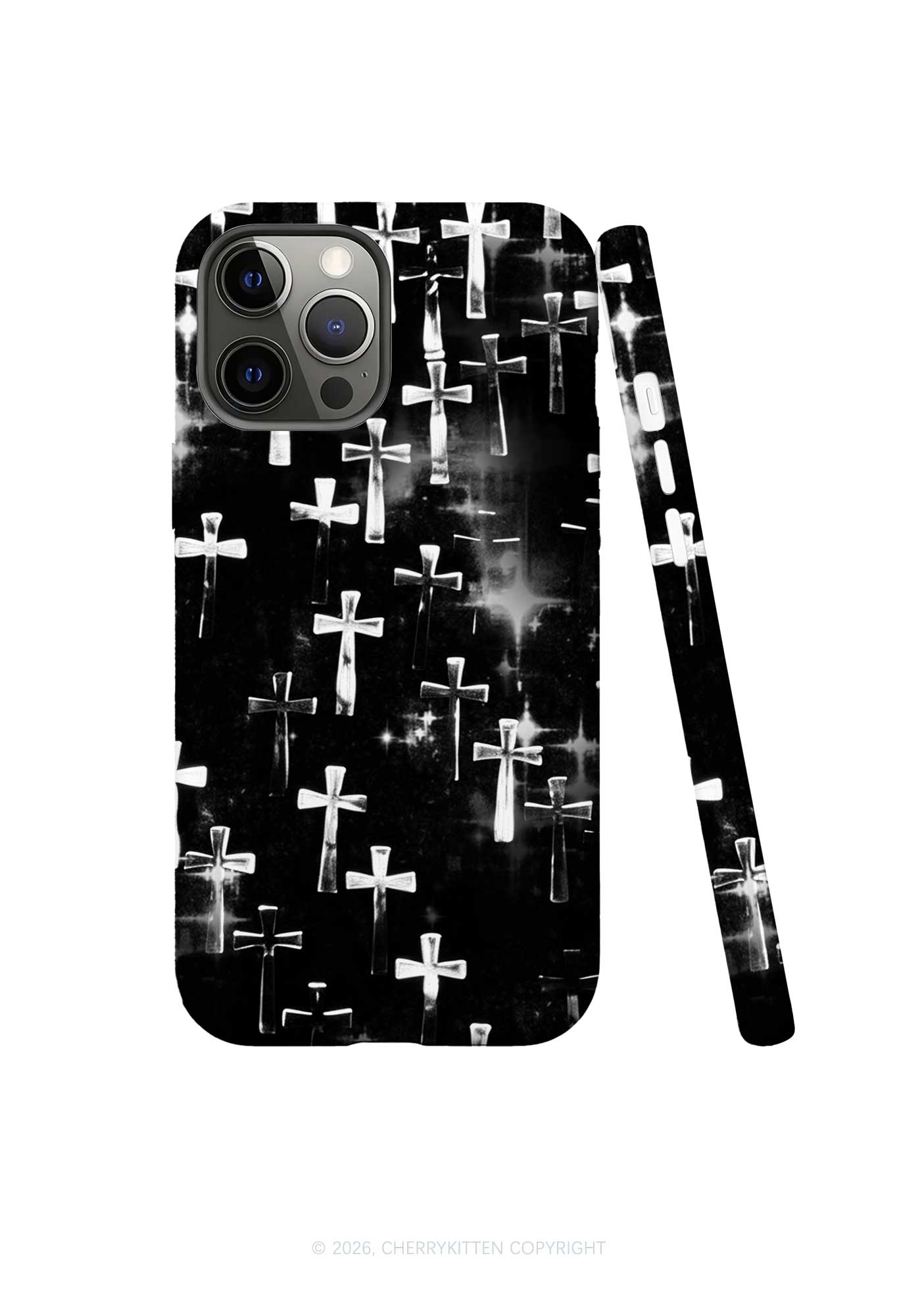 Halloween Silver Cross On Black Y2K Phone Case Cherrykitten