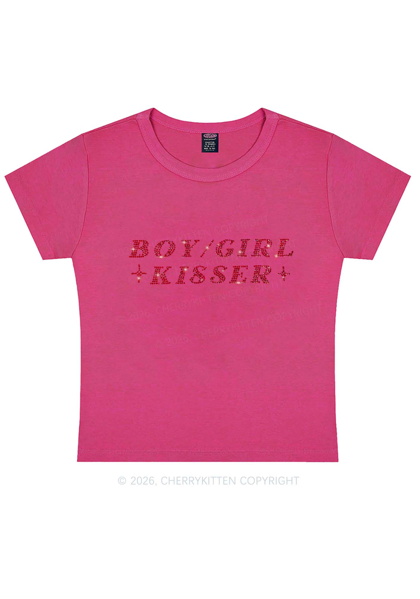 Rhinestone Boy Girl Kisser Pride Y2K Baby Tee Cherrykitten