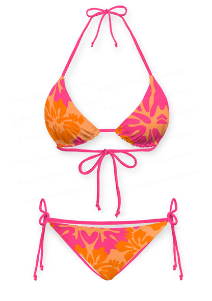 Orange Pink Floral Y2K Print Bikini Set Cherrykitten