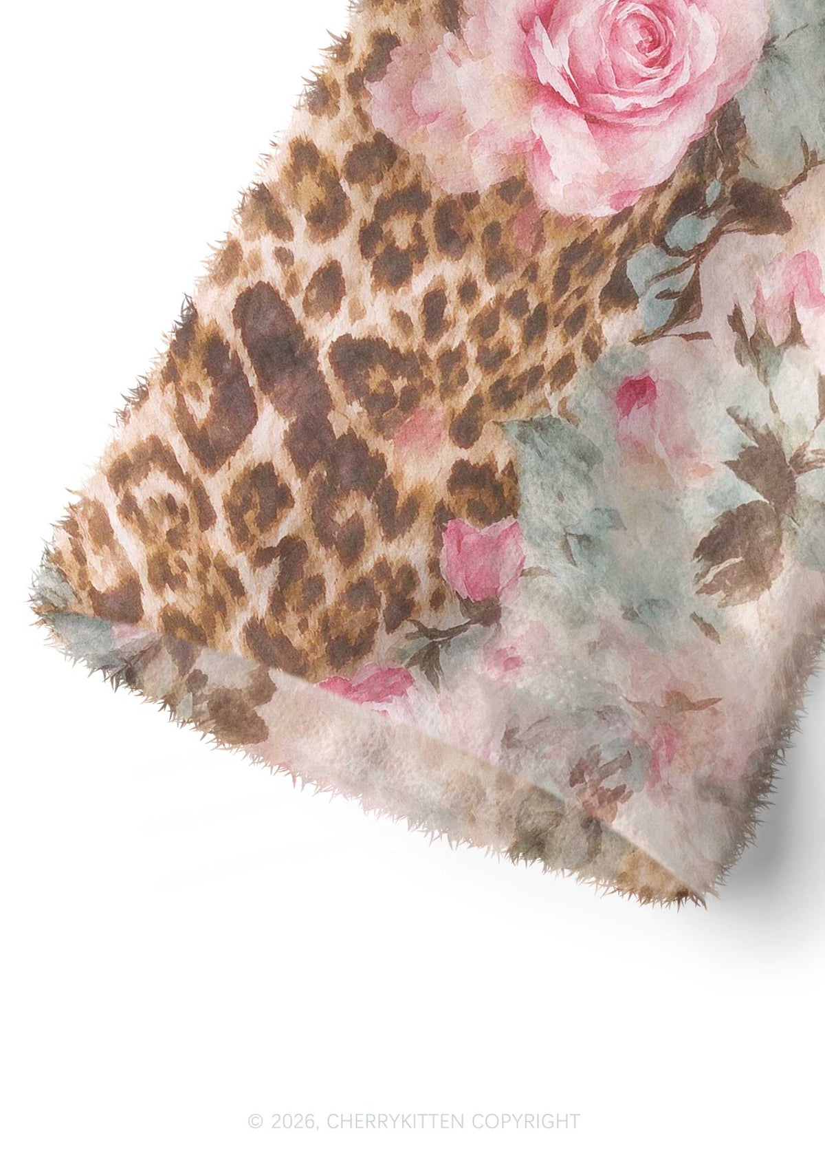 Pink Rose Leopard Y2K Print Fuzzy Straight Leg Warmers Cherrykitten