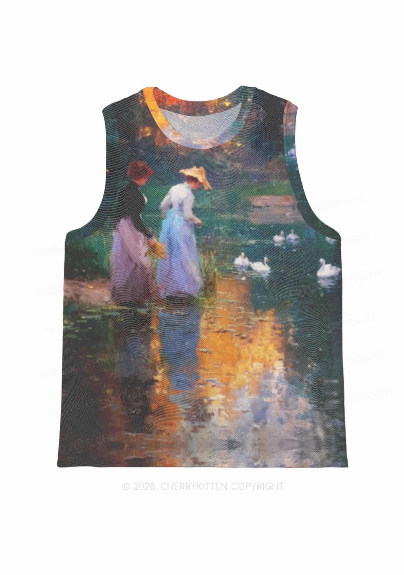 Sunset Pond Swans Pride Y2K Mesh Muscle Tank Cherrykitten