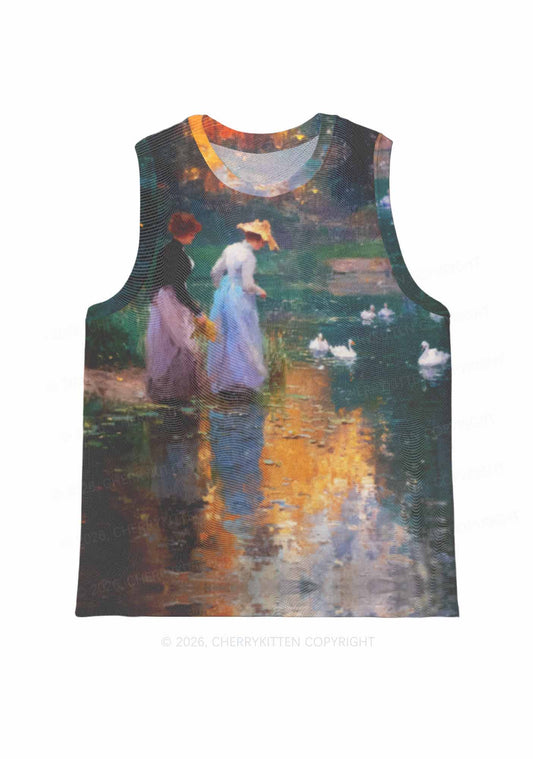 Sunset Pond Swans Pride Y2K Mesh Muscle Tank Cherrykitten