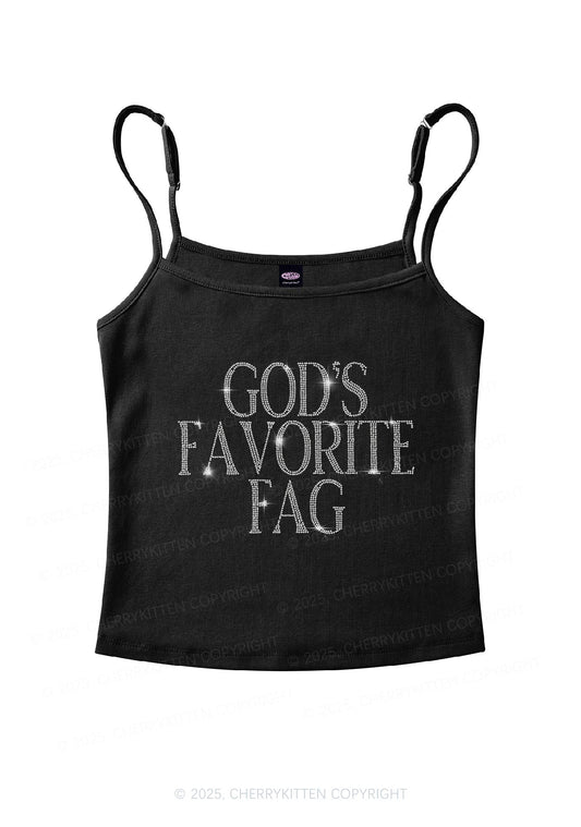 Rhinestone  Gods Favorite Fag Pride Y2K Spaghetti Strap Cami Cherrykitten
