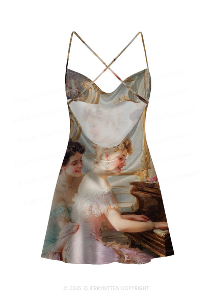 Elegant Piano Room Pride Y2K Print Satin Cowl Neck Slip Dress Cherrykitten