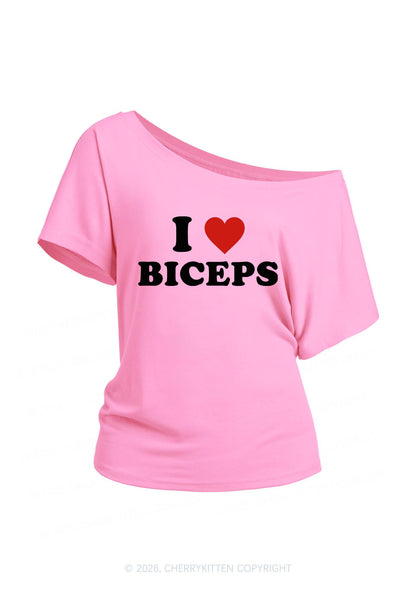 I Love Biceps Y2K Off Shoulder Tee Cherrykitten