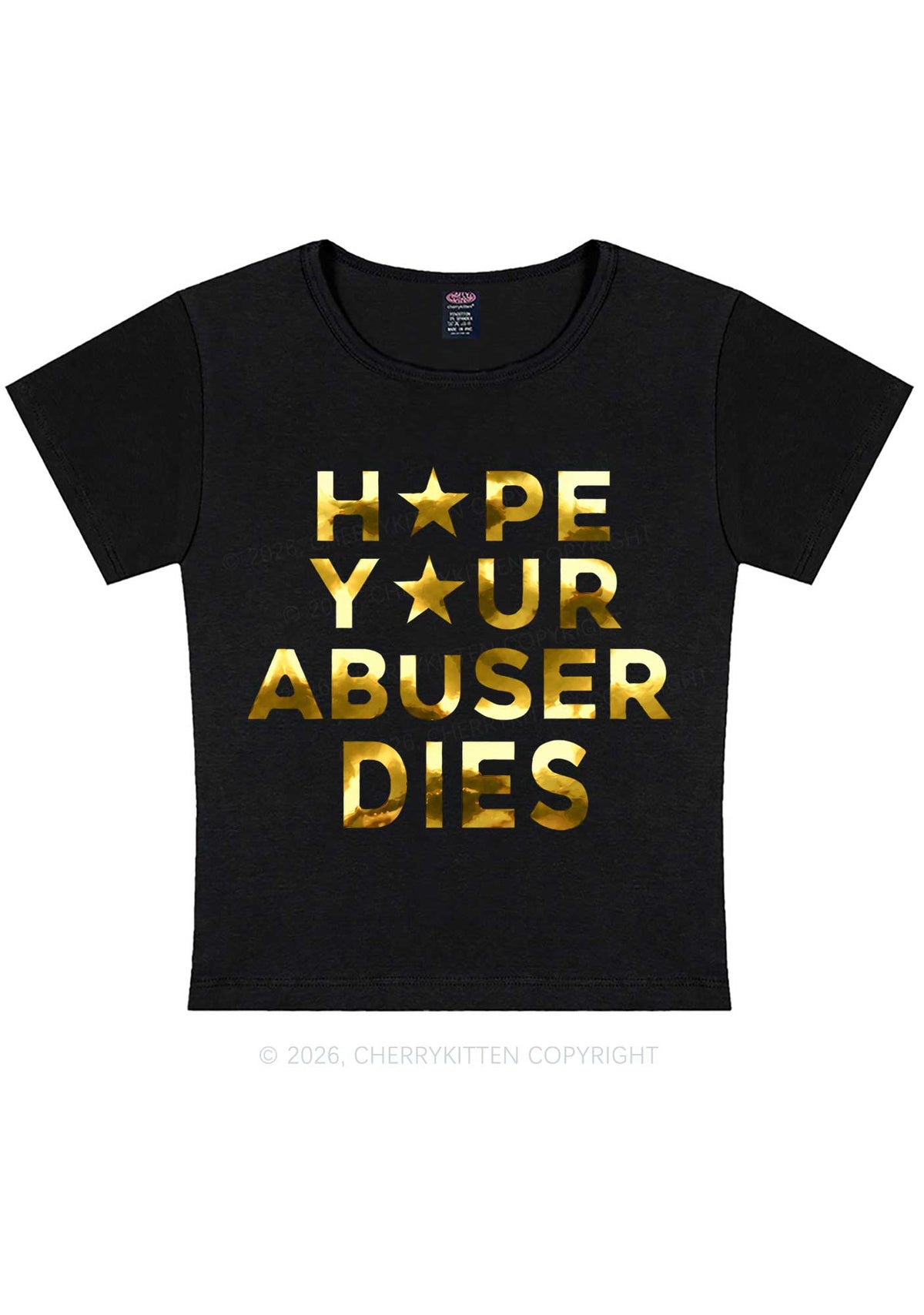 Abuser Dies Silver Foil Printed Y2K Baby Tee Cherrykitten