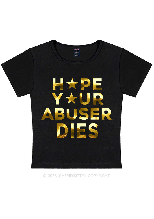 Abuser Dies Silver Foil Printed Y2K Baby Tee Cherrykitten