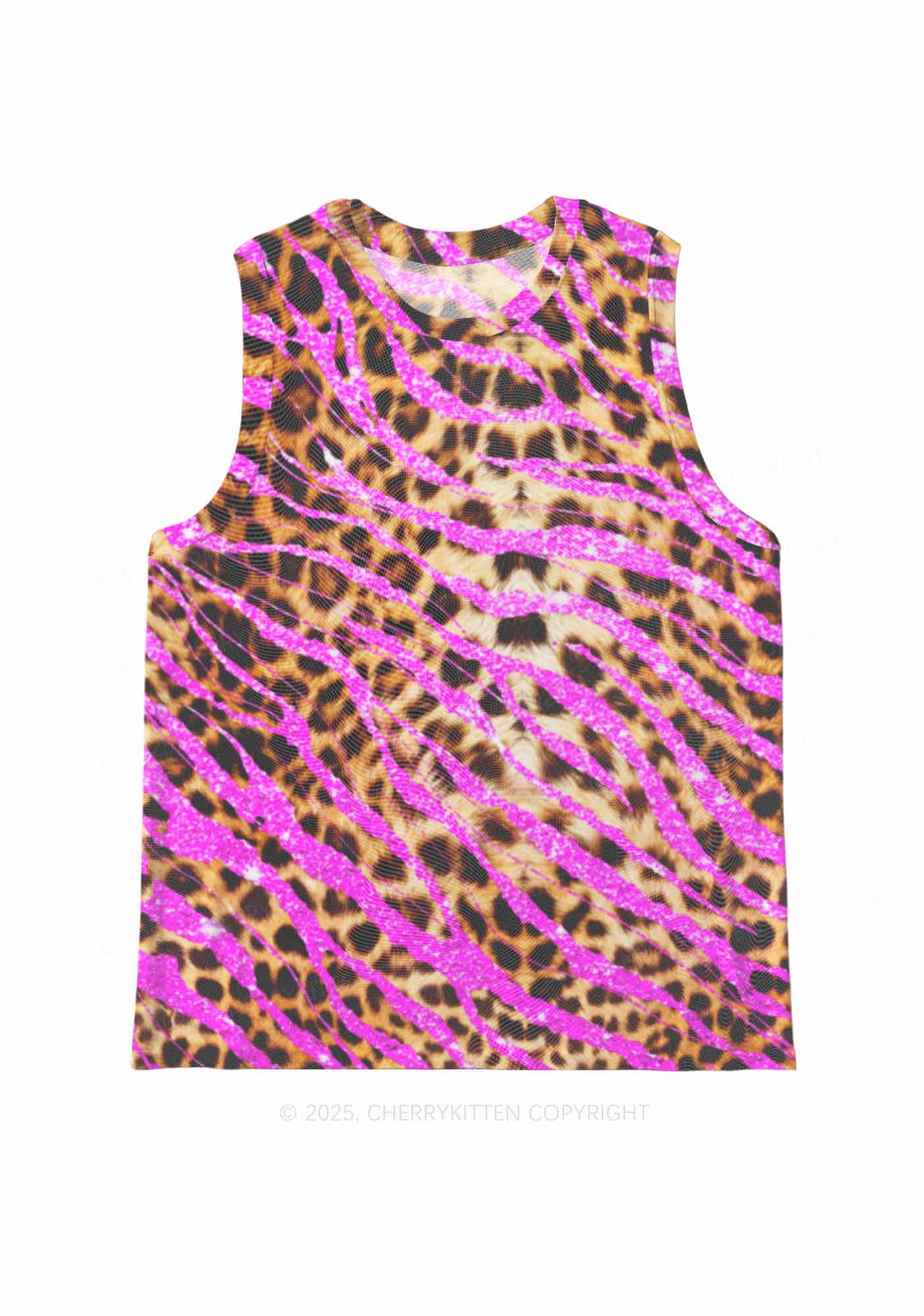 Sparkle Pink Leopard Y2K Mesh Muscle Tank Cherrykitten