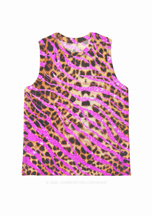 Sparkle Pink Leopard Y2K Mesh Muscle Tank Cherrykitten