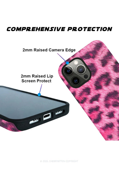 Hot Pink Fuzzy Leopard Y2K Phone Case Cherrykitten