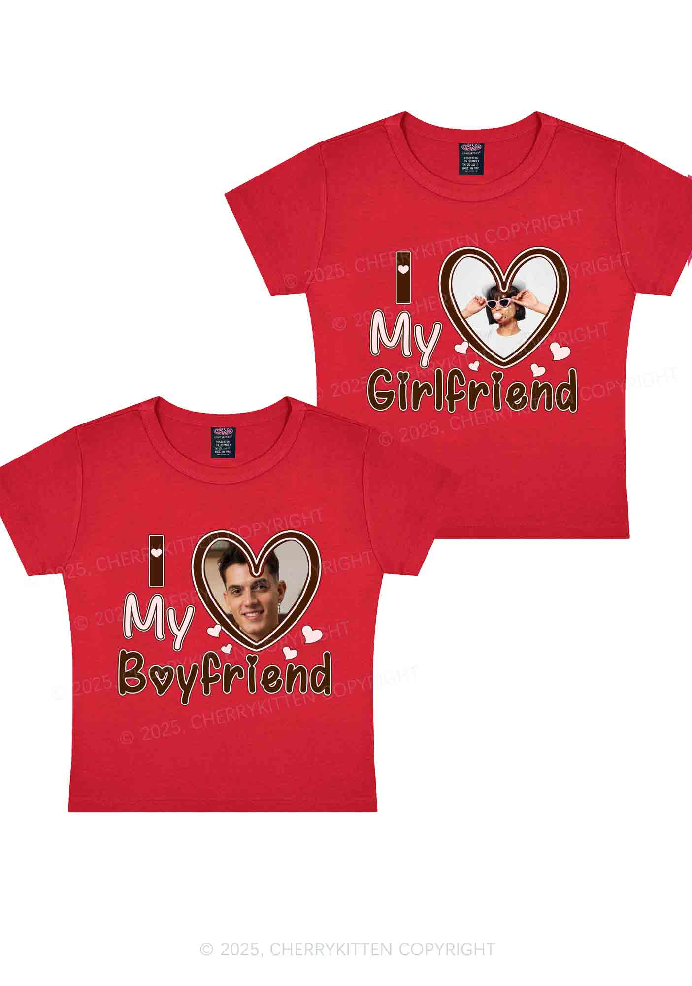 Custom BF GF Brown Heart Y2K Valentine's Day Baby Tee Cherrykitten