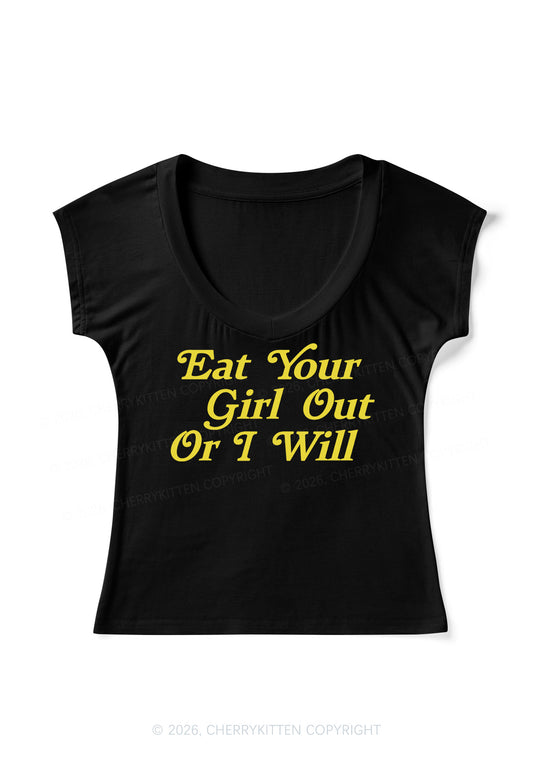 Eat Your Girl Out Y2K V Neck T Shirts Cherrykitten