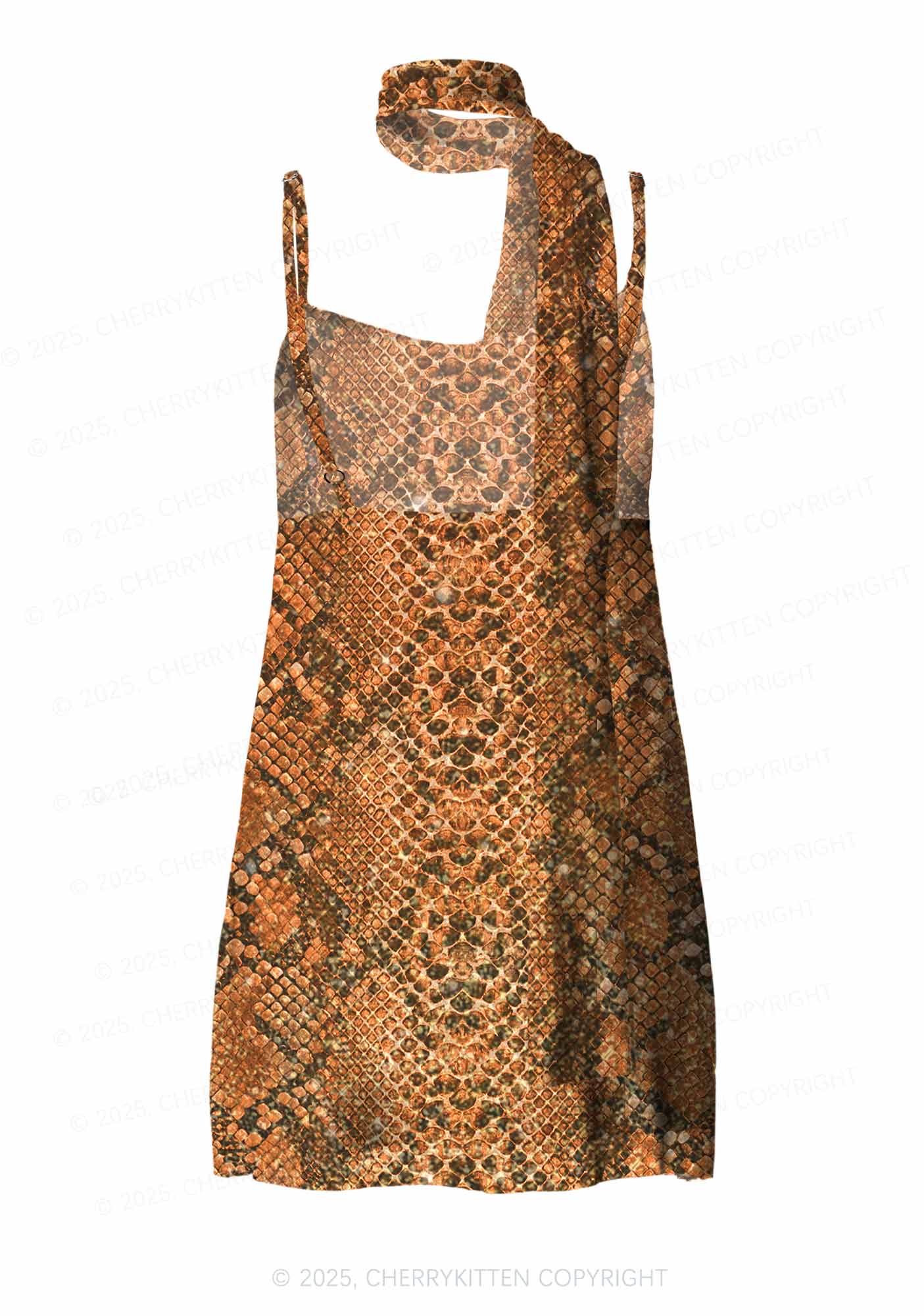Snake Pattern Y2K Mesh Slip Dress Cherrykitten