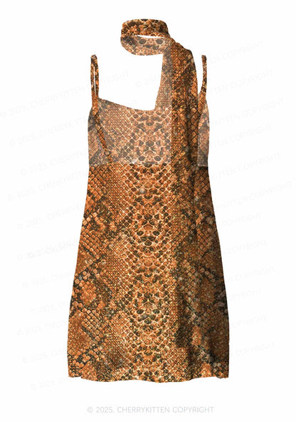 Snake Pattern Y2K Mesh Slip Dress Cherrykitten
