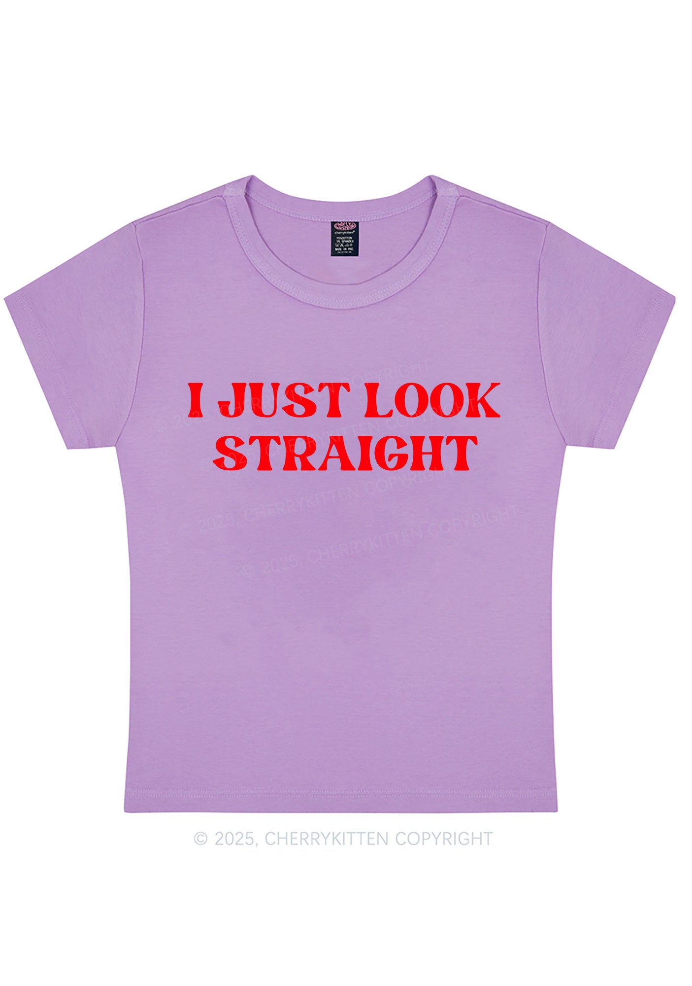 Curvy I Just Look Straight Y2K Baby Tee Cherrykitten