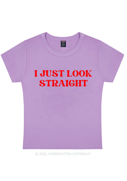 Curvy I Just Look Straight Y2K Baby Tee Cherrykitten