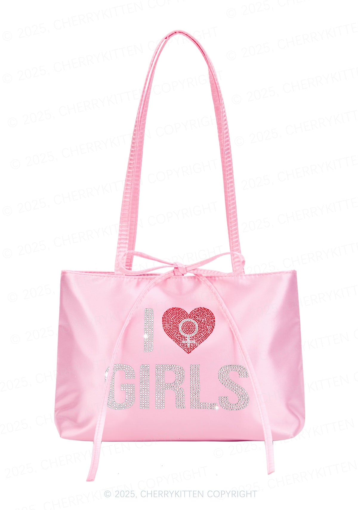 Rhinestone I Love Girls Pride Y2K Satin Bags Cherrykitten