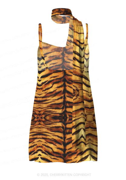 Wild Tiger Texture Y2K Mesh Slip Dress Cherrykitten