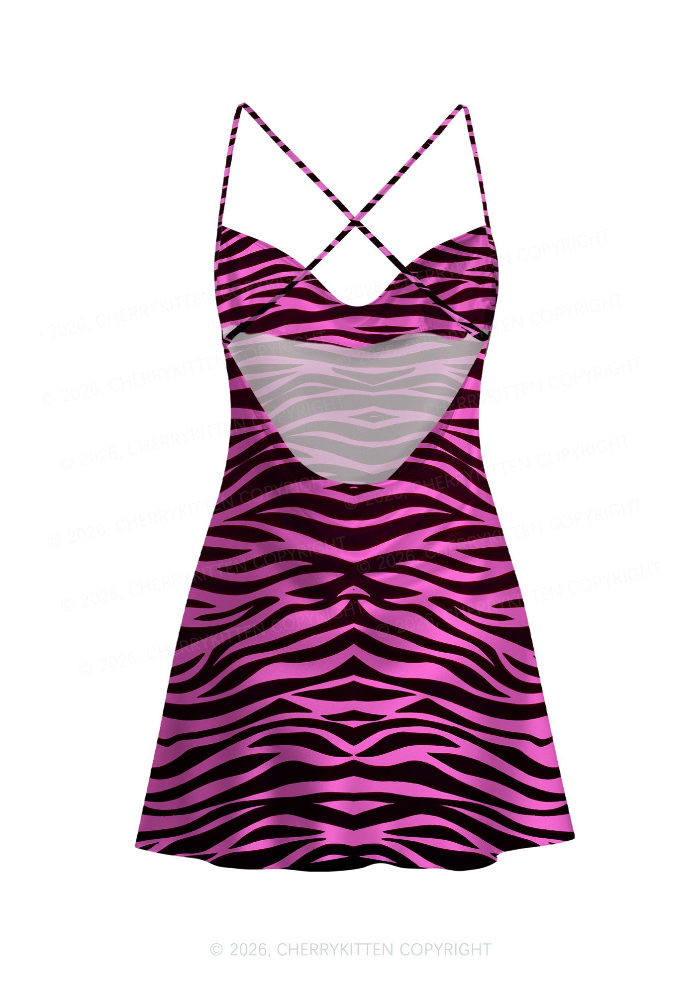 Pink Zebra Y2K Print Satin Cowl Neck Slip Dress Cherrykitten