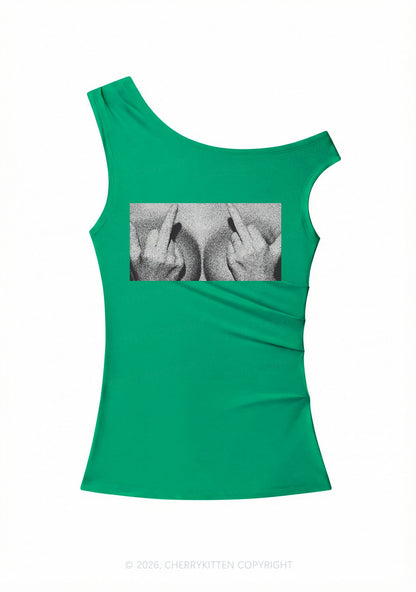 Middle Finger Bxxbs Y2K Off Shoulder Tank Top Cherrykitten