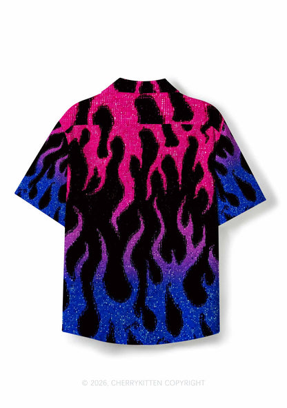 Bisexual Flame Pride Y2K Print Hawaiian Shirt Cherrykitten