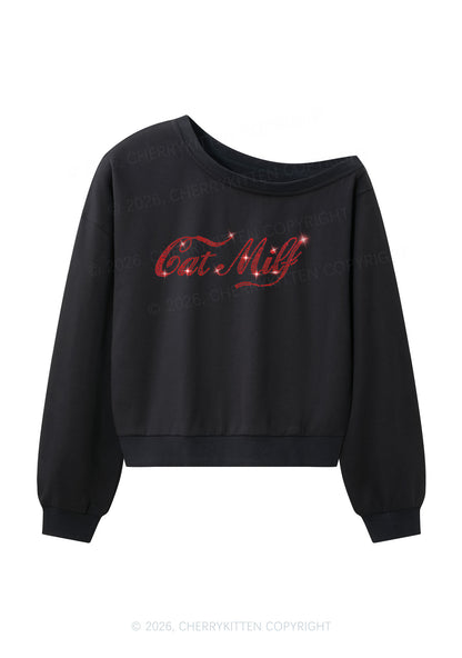 Rhinestone Cat Mxxf Y2K Off Shoulder Sweatshirts Cherrykitten